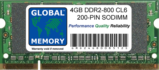 4GB DDR2 800MHz PC2-6400 200-PIN SODIMM MEMORY RAM FOR LAPTOPS/NOTEBOOKS